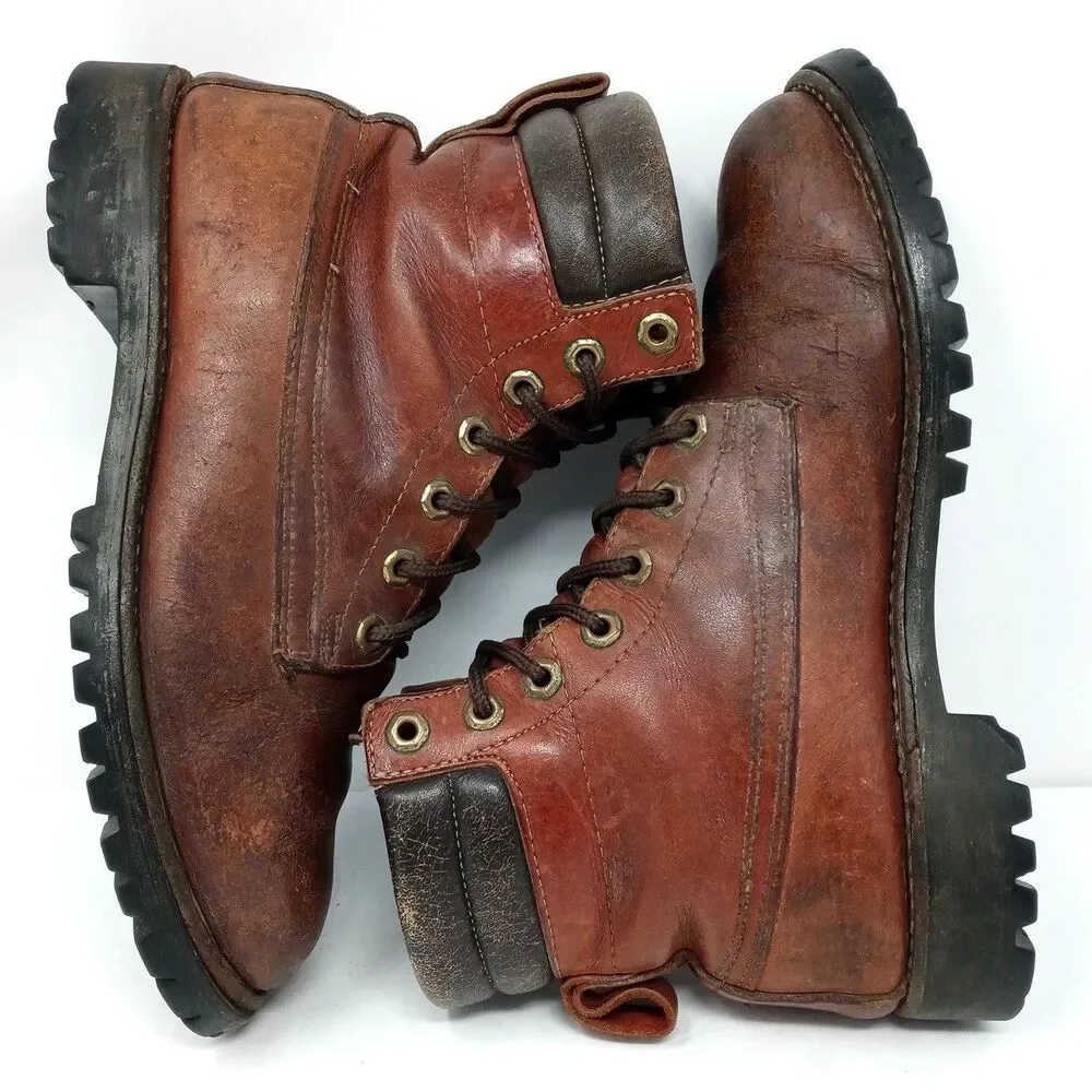 Vintage HERMAN Made in USA Leather Work Boot Size 7.5 VIBRAM Sole